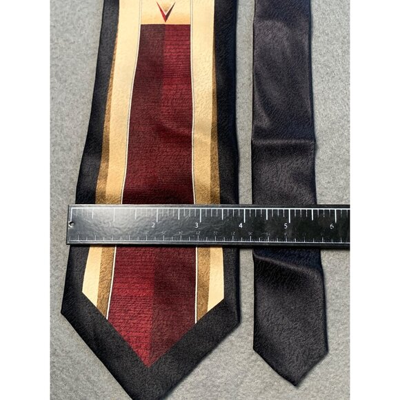 Pierre Cardin Mens Silk Tie Geometric Design Burgundy Gold Black Necktie - Picture 2 of 5